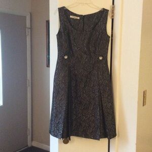 Evan Picone Black Patterned Midi Dress